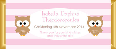 Personalised Chocolate Bar Favours - Two Little Owls Design
