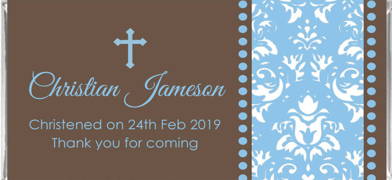 Personalised Chocolate Bomboniere - Brown & Blue Cross