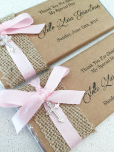 cross charm ribbon personalised chocolates