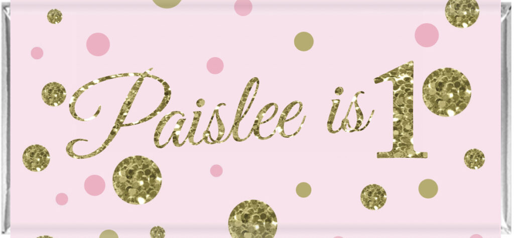 personalised chocolate favors pink & gold spots