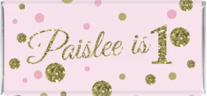 personalised chocolate favors pink & gold spots