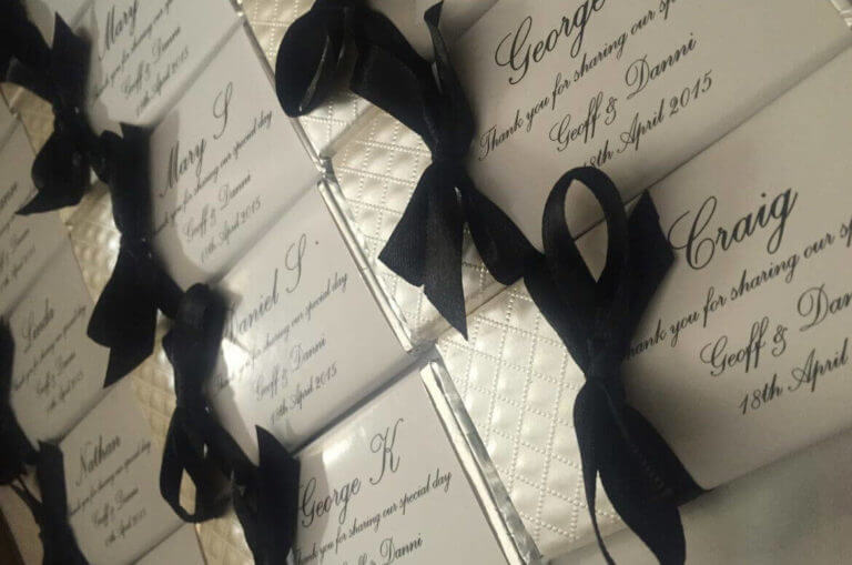 Personalised Chocolates Diamond Embossed Paper With Bow Favours