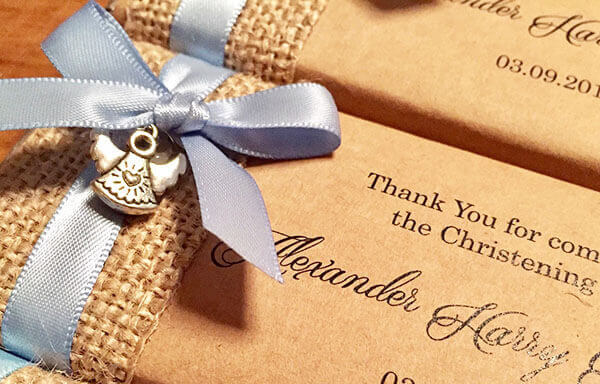 Rustic Paper, Ribbon & Angel Charm Personalised Chocolates