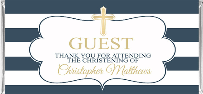 Personalised Chocolate Bar Favours - Gold & Navy Holy Cross