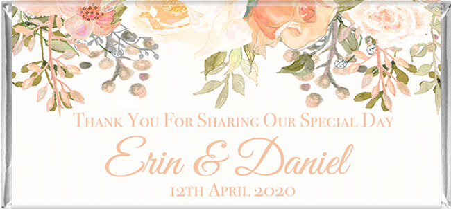 Peach & Cream Floral Waterfall Personalised Chocolate Bars