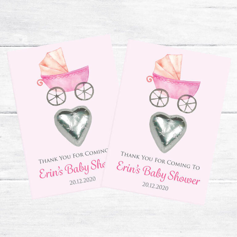 Personalised Chocolate Heart Favours - Pink Pram