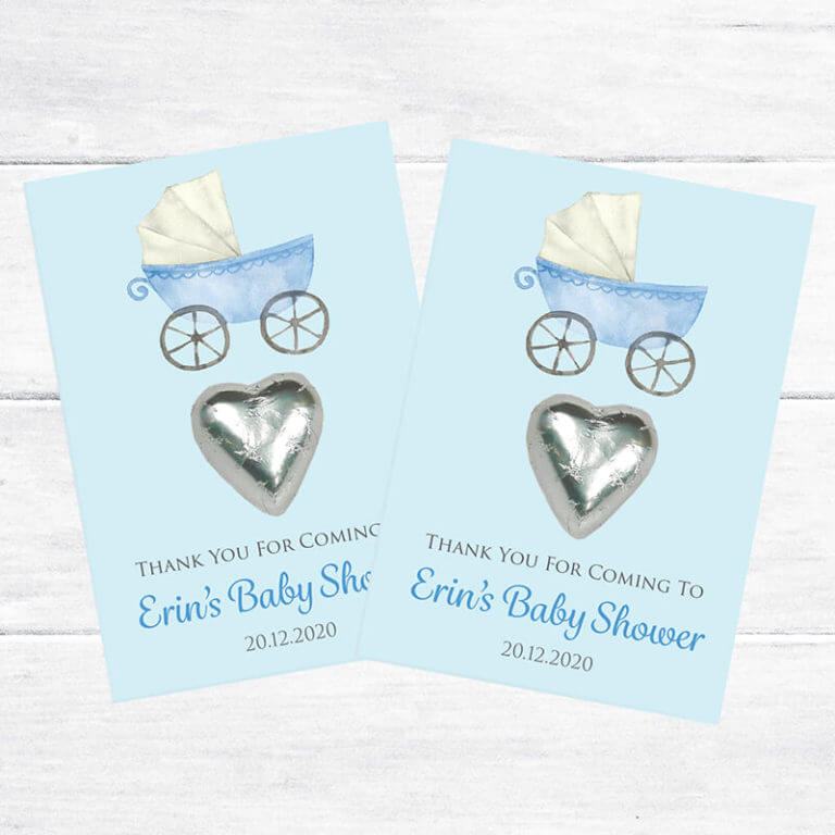 Personalised Chocolate Heart Favours - Blue Pram