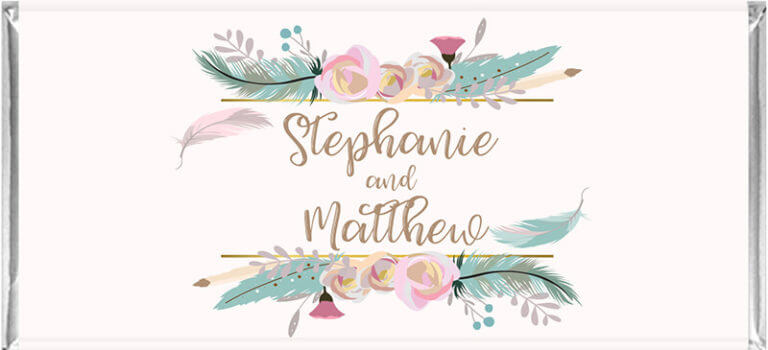 Boho Feathers Design Personalised Chocolate Bar Favours