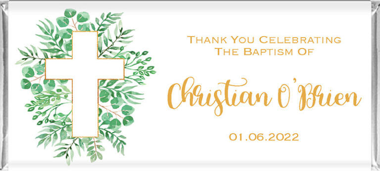 Leaves and Gold Cross Personalised Chocolate Bars