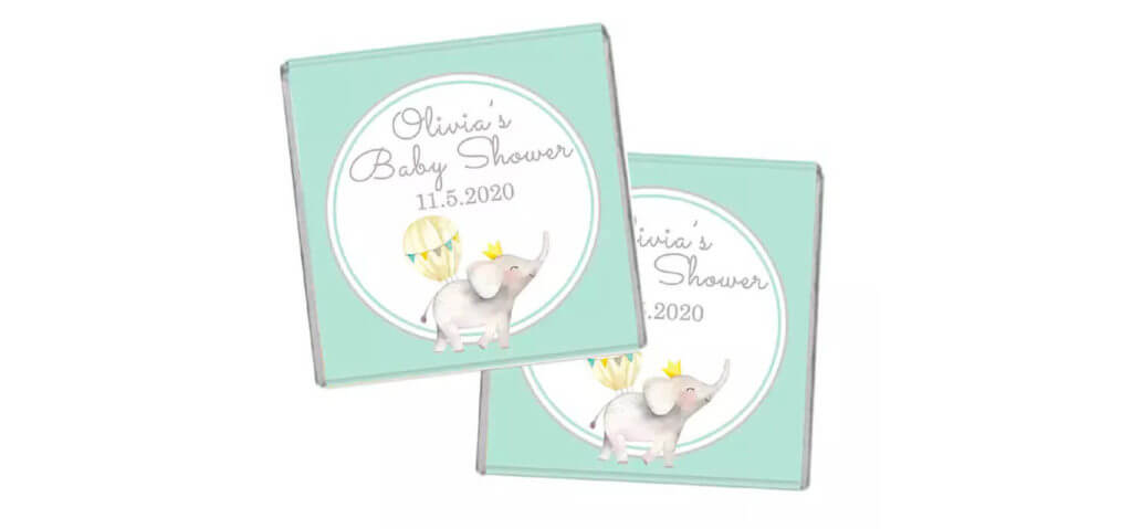petite chocolate,personalised chocolates,baby shower favours,elephant & balloon chocolates