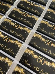 personalised chocolates,favours,eucalyptus leaf wedding,personalised floral favours