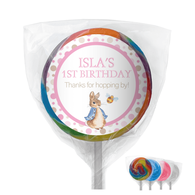 Pink Peter Rabbit Personalised Lollipops