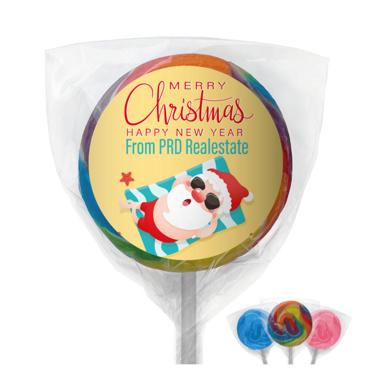 Sunbaking Santa Personalised Lollipops