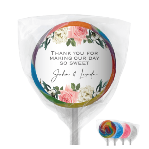 florals on white lollipops favors