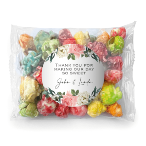 florals on white popcorn favors rainbow