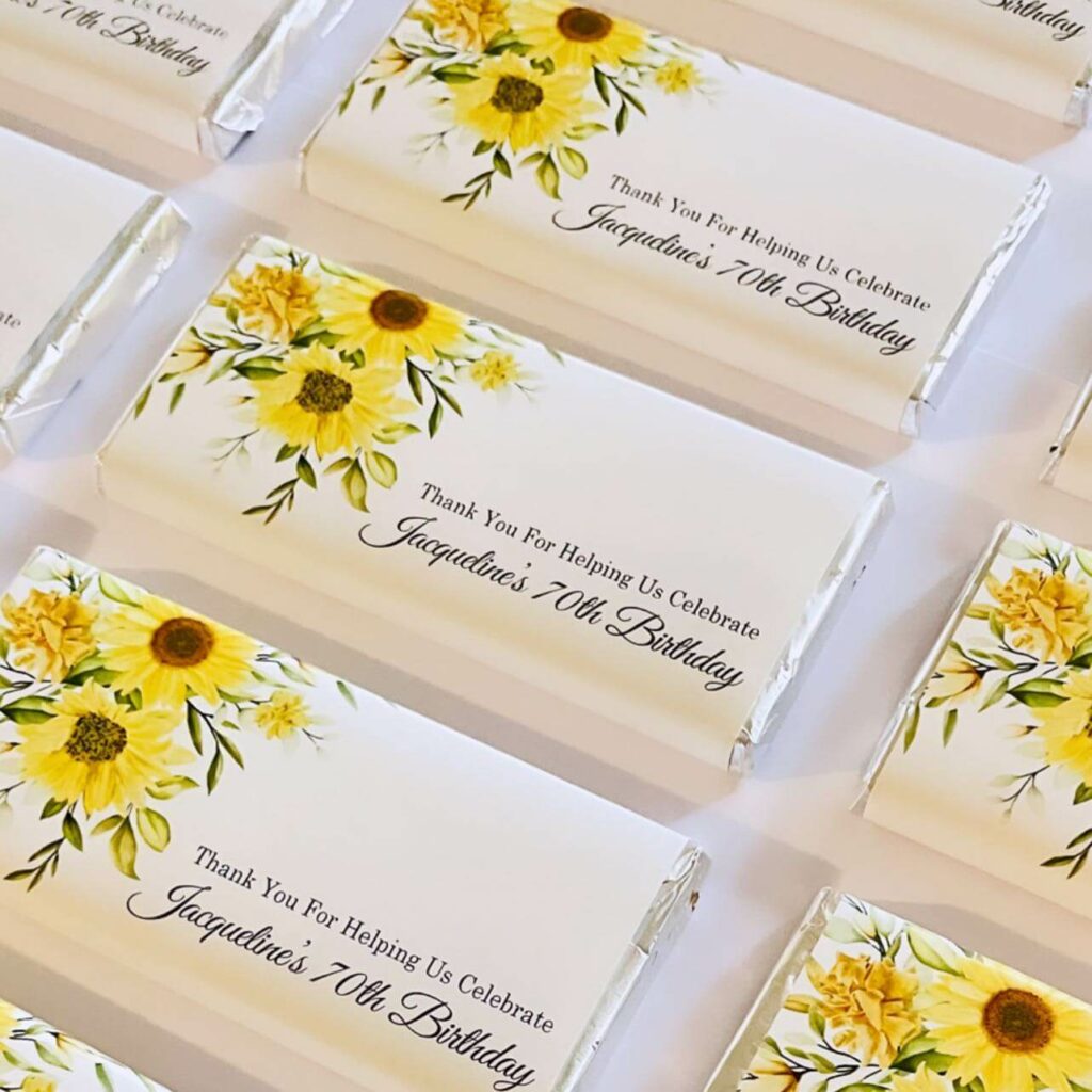 sunflowers personalised chocolate bar favors