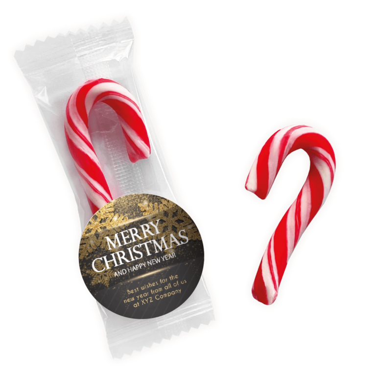 Black & Gold Christmas Snowflakes Custom Mini Candy Canes