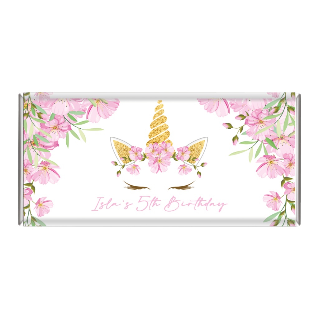 pink floral unicorn chocolate bars