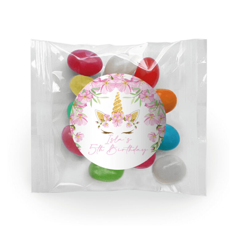Pink Floral Unicorn Personalised Jelly Bean Bags