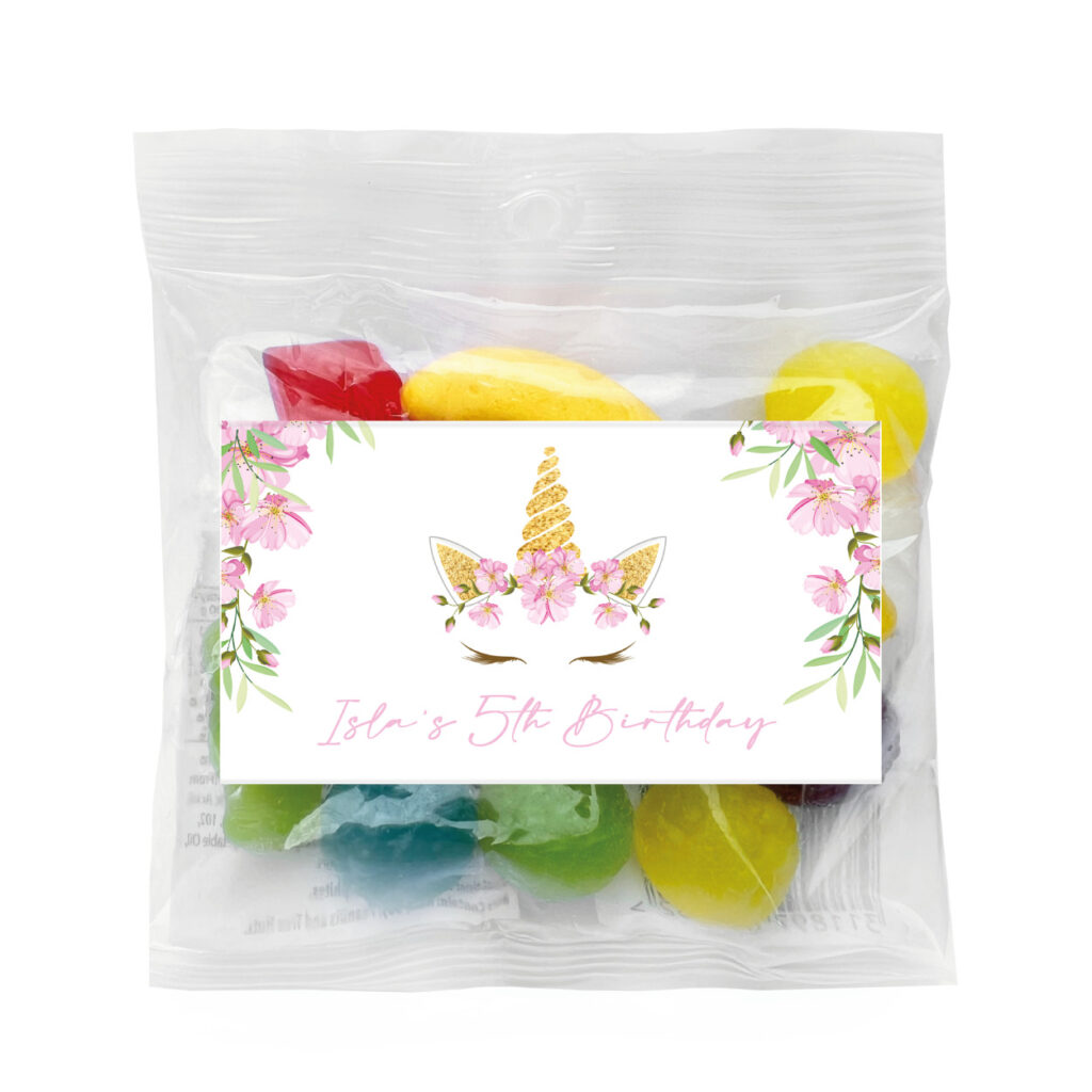 pink floral unicorn personalised lolly bags