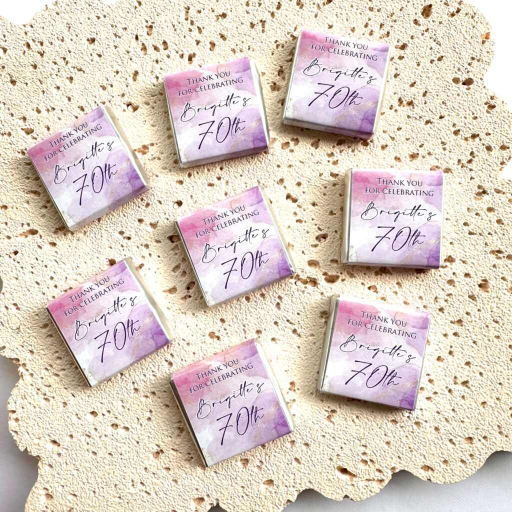 pink purple & gold marble petite personalised chocolates
