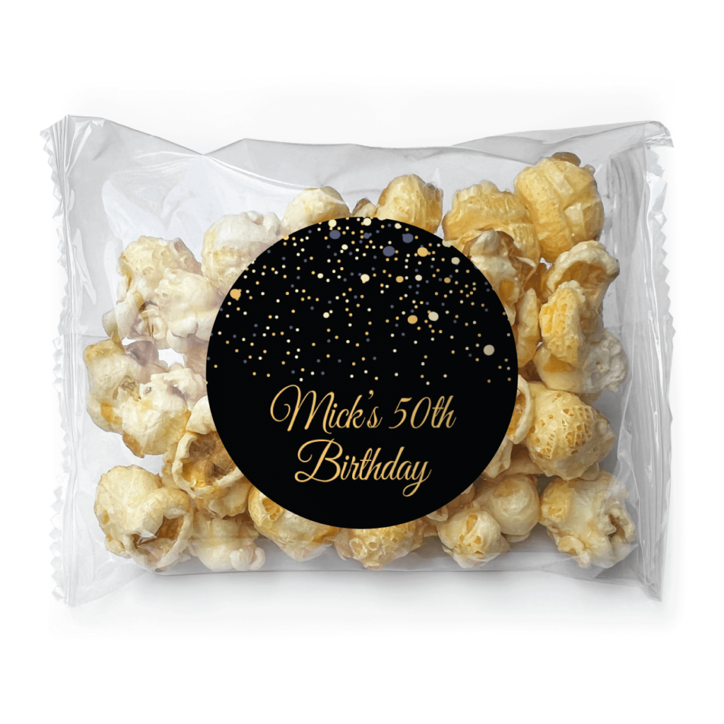 black and gold confetti custom popcorn