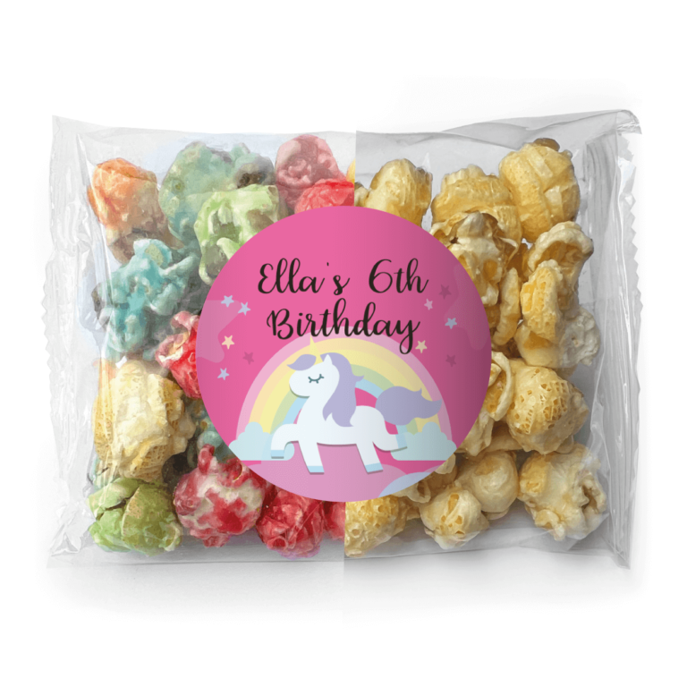Rainbow Unicorn Personalised Popcorn Bags