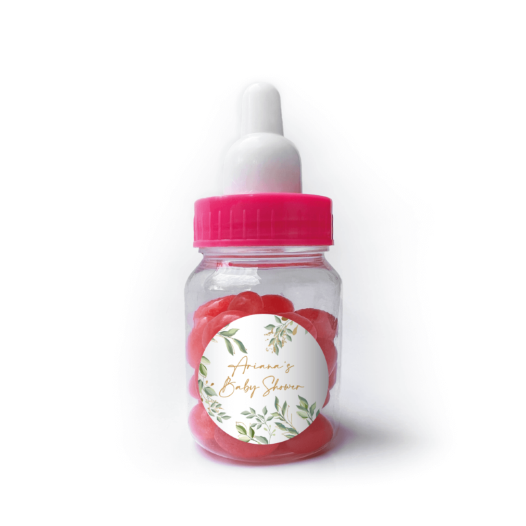 Eucalyptus Leaves Custom Pink Baby Bottle Jelly Beans