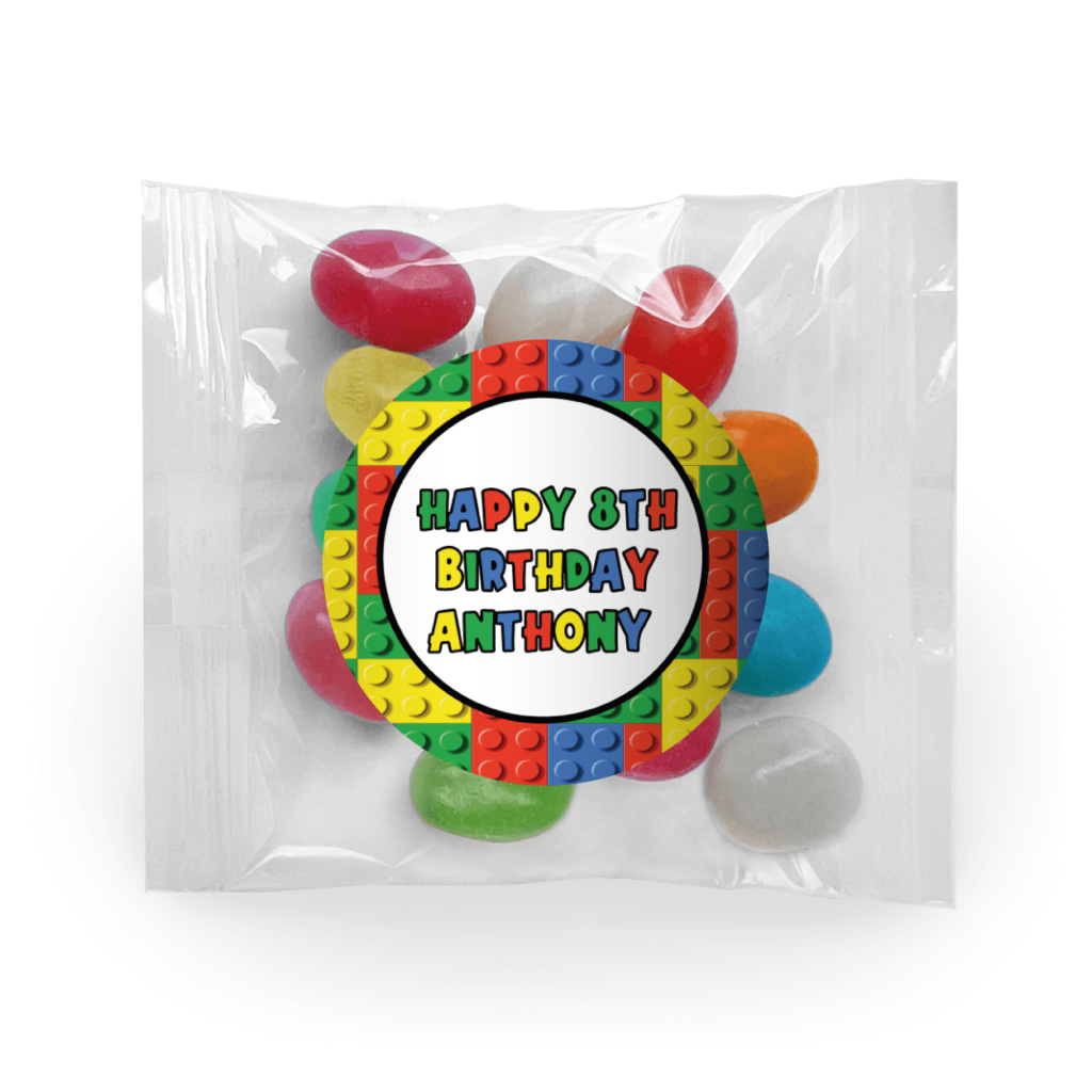 lego bricks theme personalised mini jelly beans