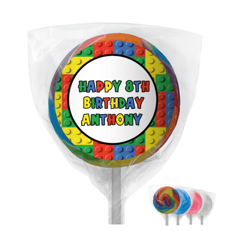 Lego Bricks Theme Personalised Lollipops