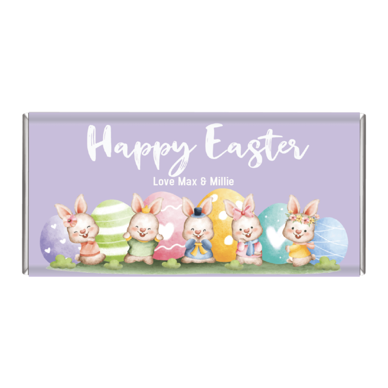 Watercolour Easter Bunnies Personalised Chocolate Bars