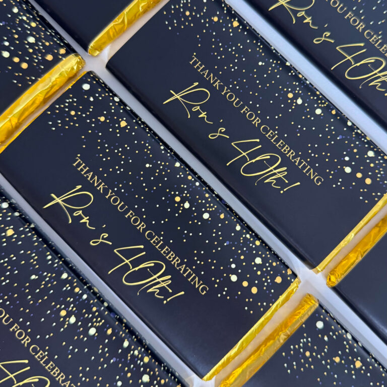 Black & Gold Confetti Personalised Chocolate Bars