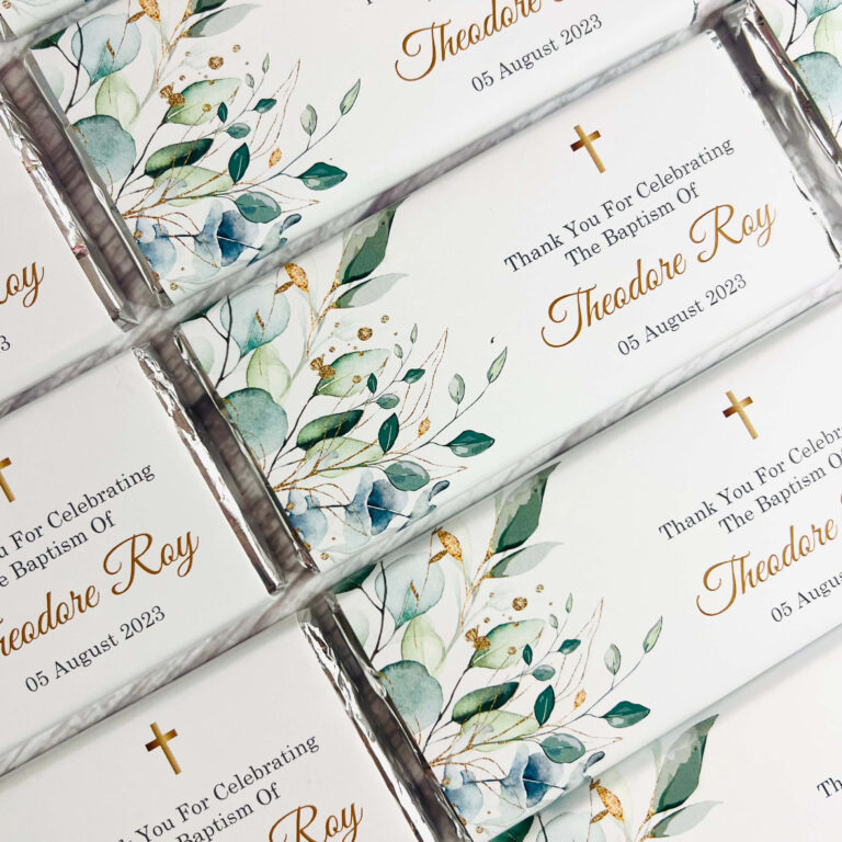 Green Leaves & Gold Cross Personalised Chocolate Bars
