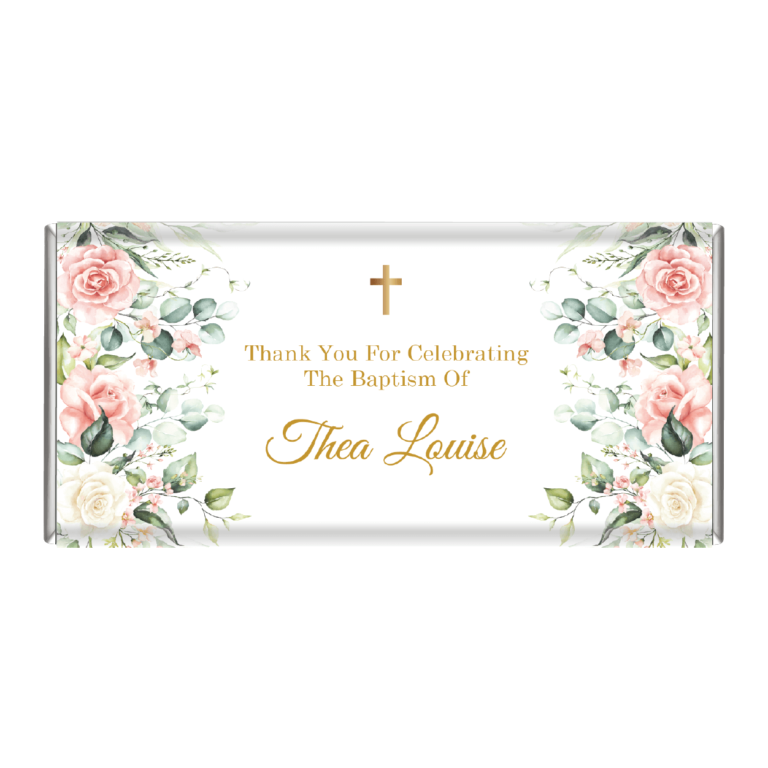 Pink & Cream Roses & Cross Personalised Chocolate Bars