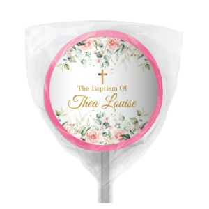 pink and cream roses bomboniere lollipop pink