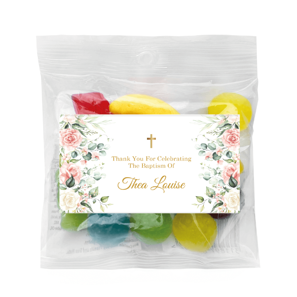 pink and cream roses bomboniere lolly bags