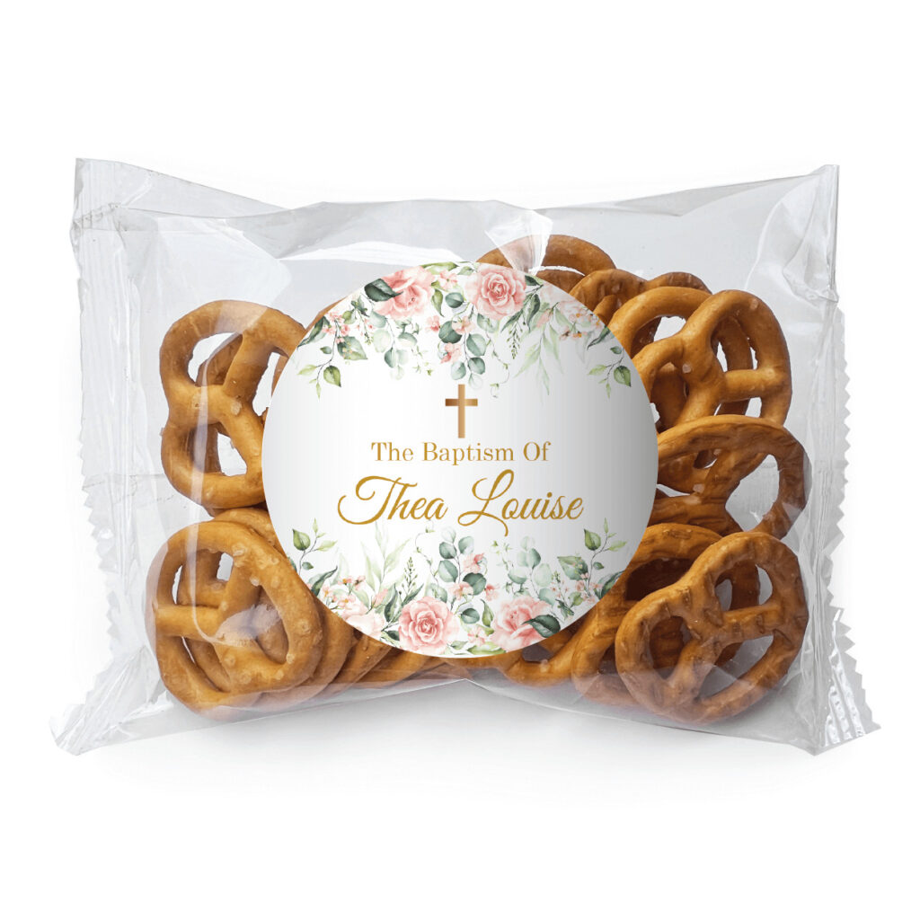 pink and cream roses bomboniere pretzel