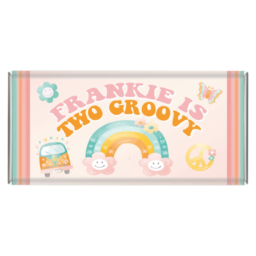 groovy personalised chocolate bar party favours