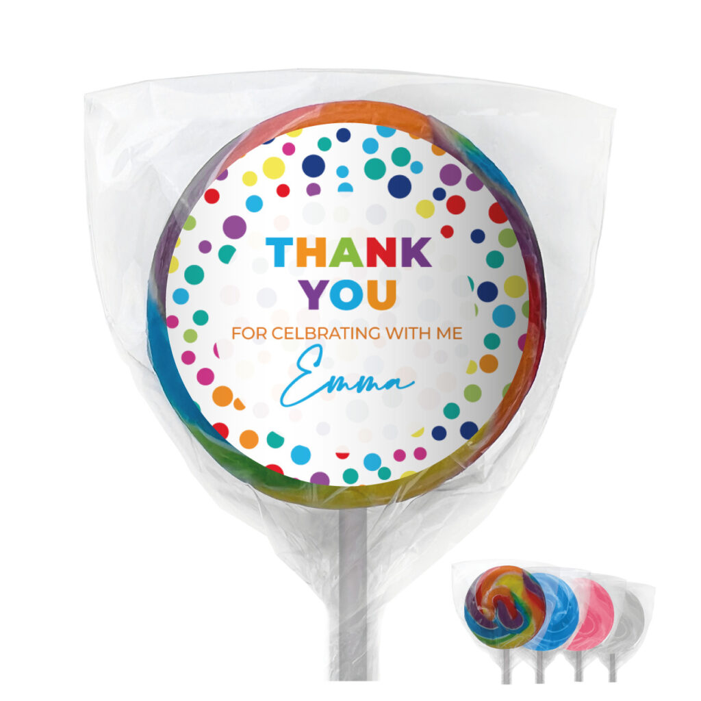 rainbow polka dots personalised lollipops