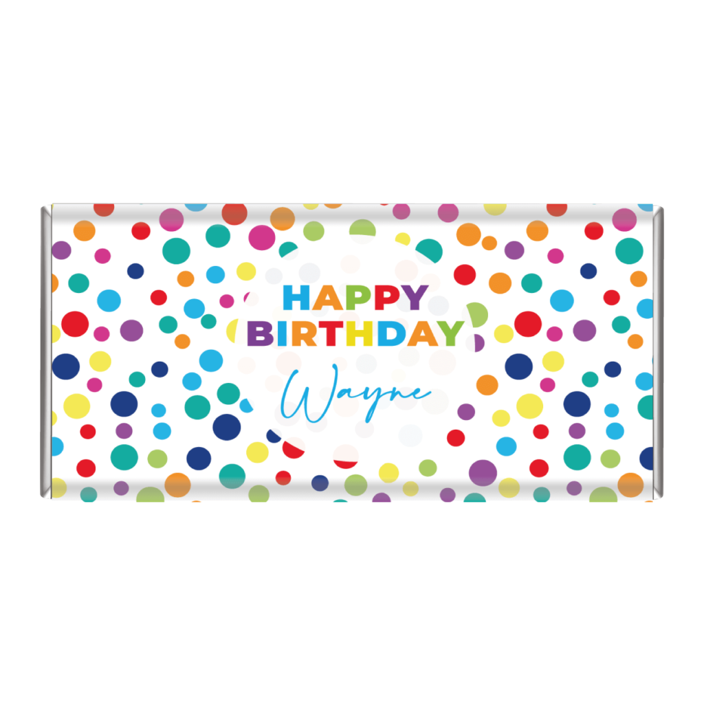 rainbow polka dots personalised chocolate favours