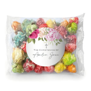 roses and cross bomboniere popcorn rainbow