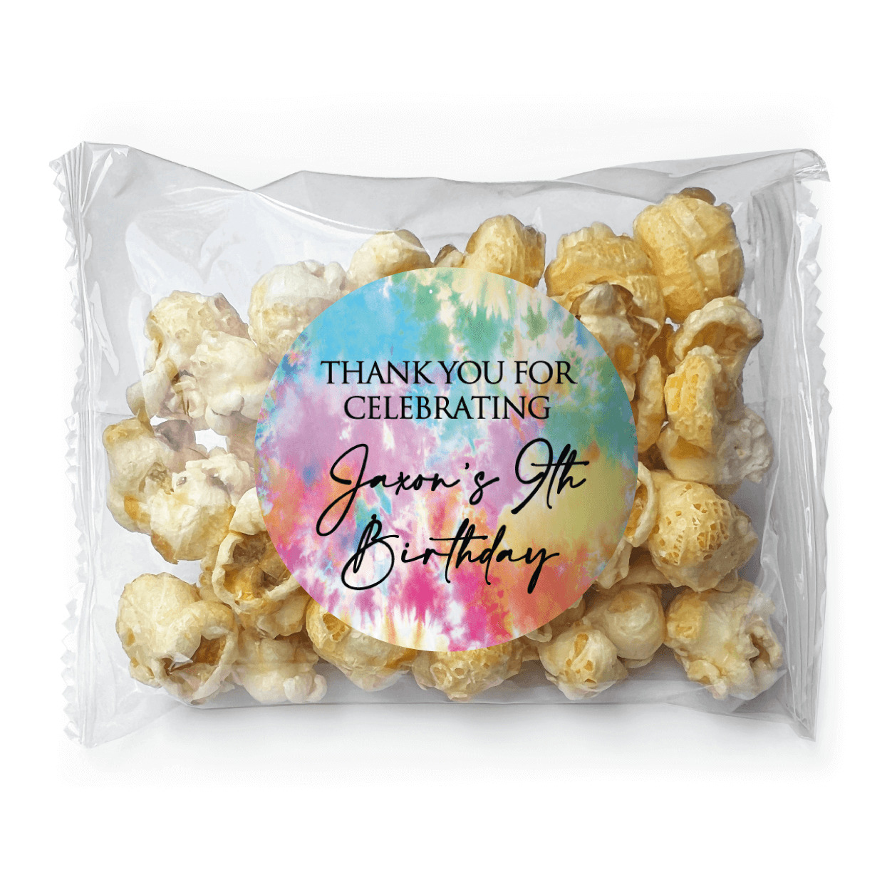 tie dye theme popcorn personalised
