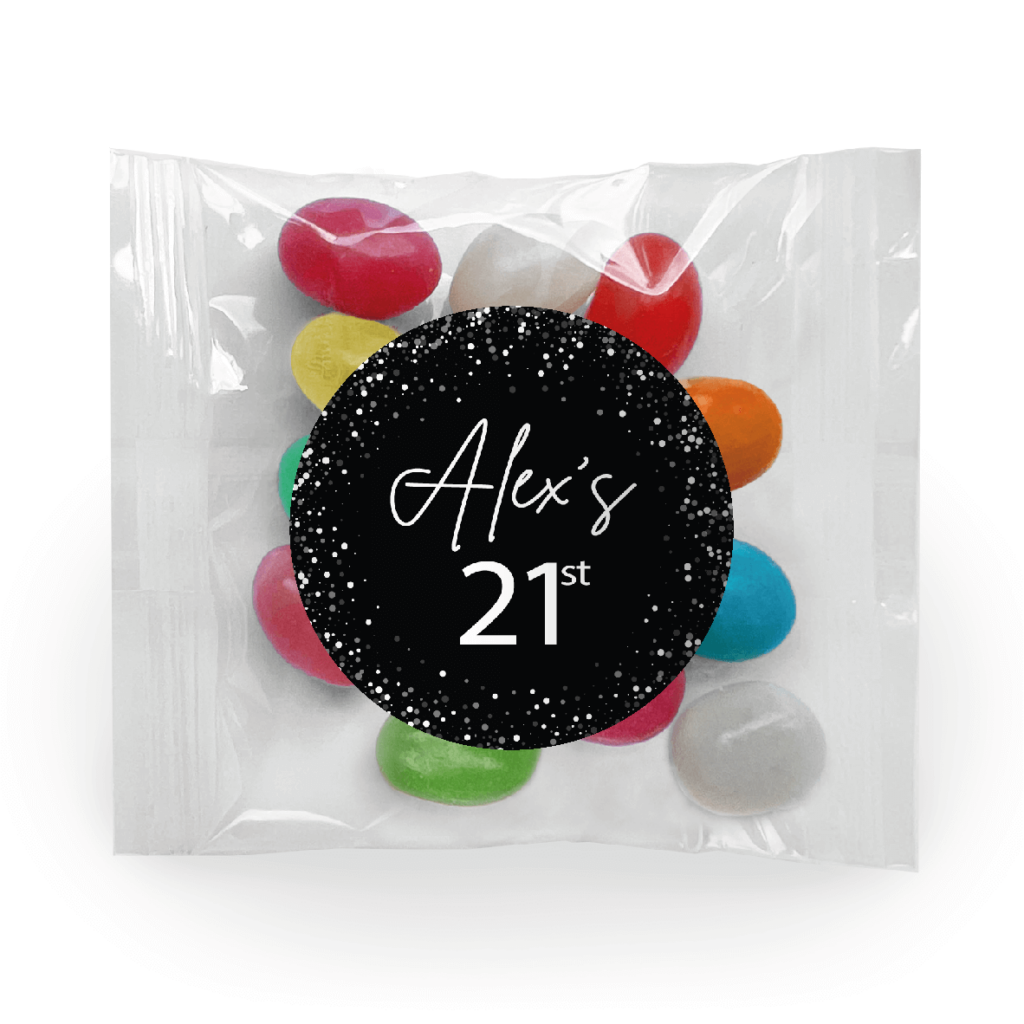 black white confetti jelly bean
