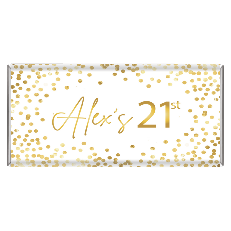 White & Gold Confetti Personalised Chocolate Bars