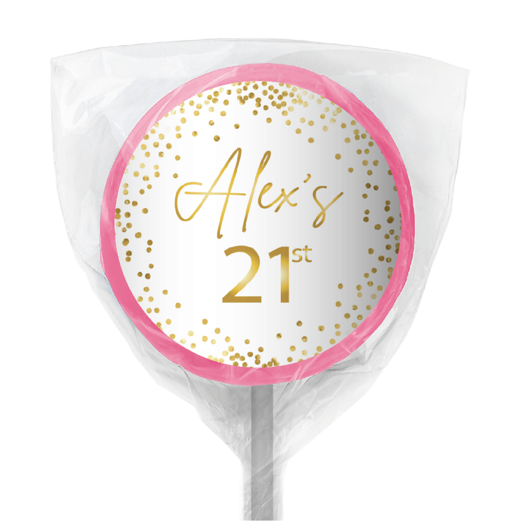 white and gold confetti lollipop pink
