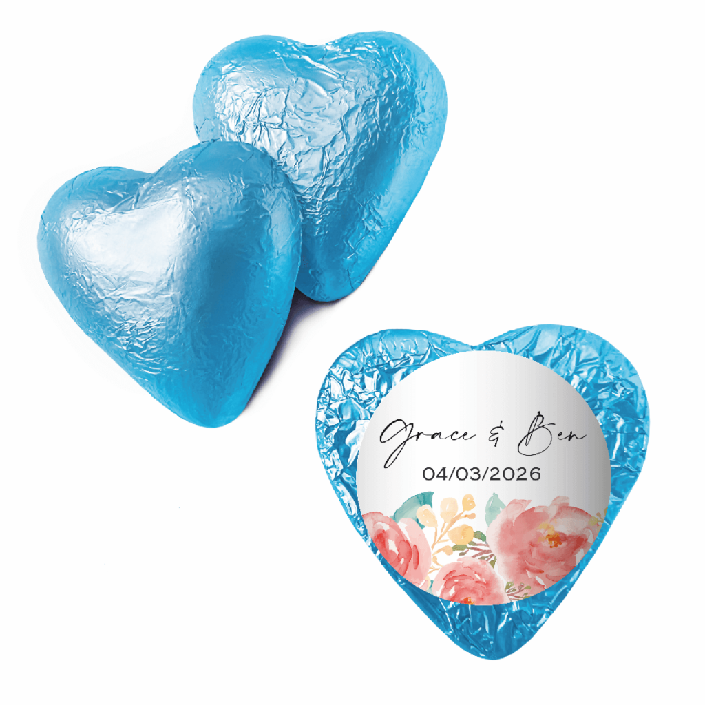 Shop for personalised blue chocolate foil hearts - Australia