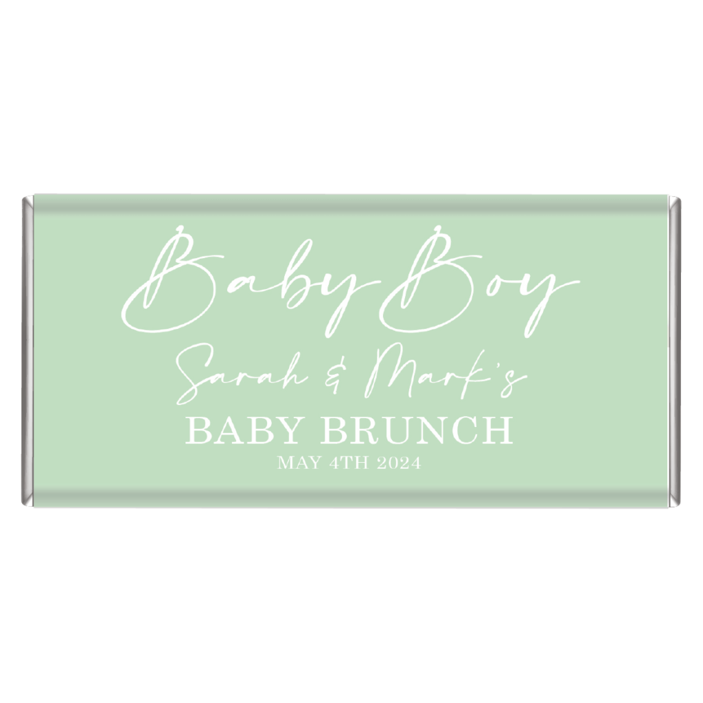 oh baby pastel green personalised chocolate bars