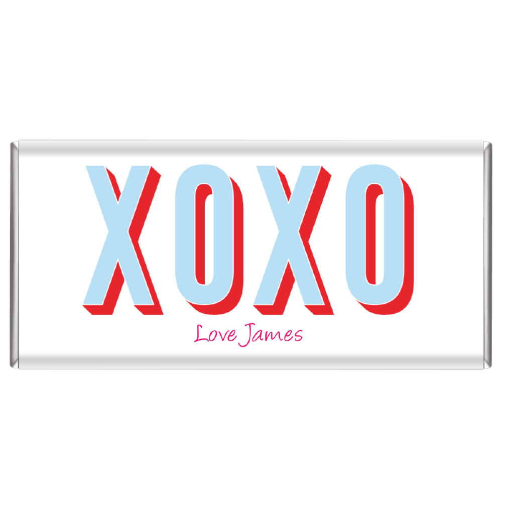 blue xoxo valentines custom chocolate bars