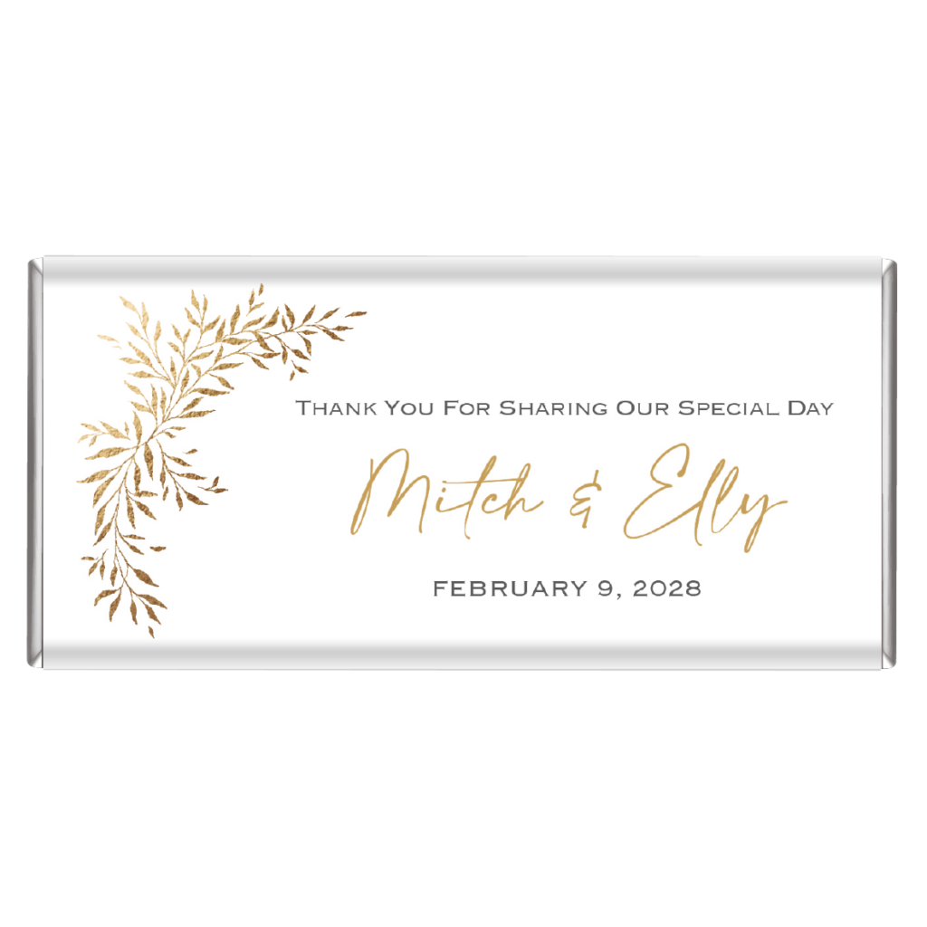 white gold leaves wedding chocolate bars