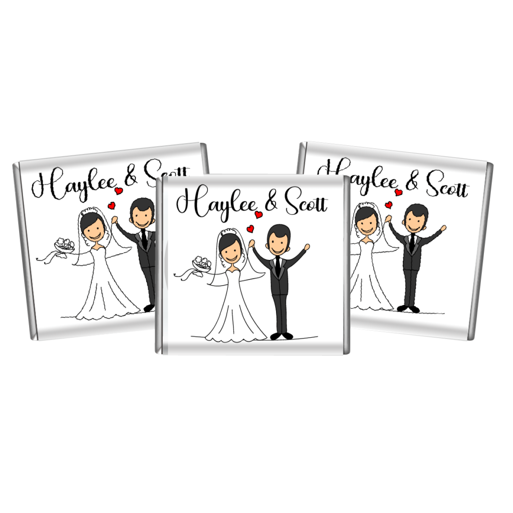happy bride and groom custom petite wedding chocolates